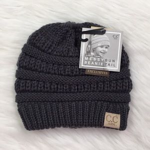 Dark Grey Kids Messy Bun Beanie Tail C.C Beanie